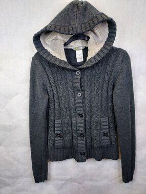 The North Face Sweater Jacket Women's S Wool Button Faux Fur Lined Hood Gorpcore